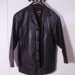 Vtg 90's Forli Black Leather Button Down Jacket Sz L